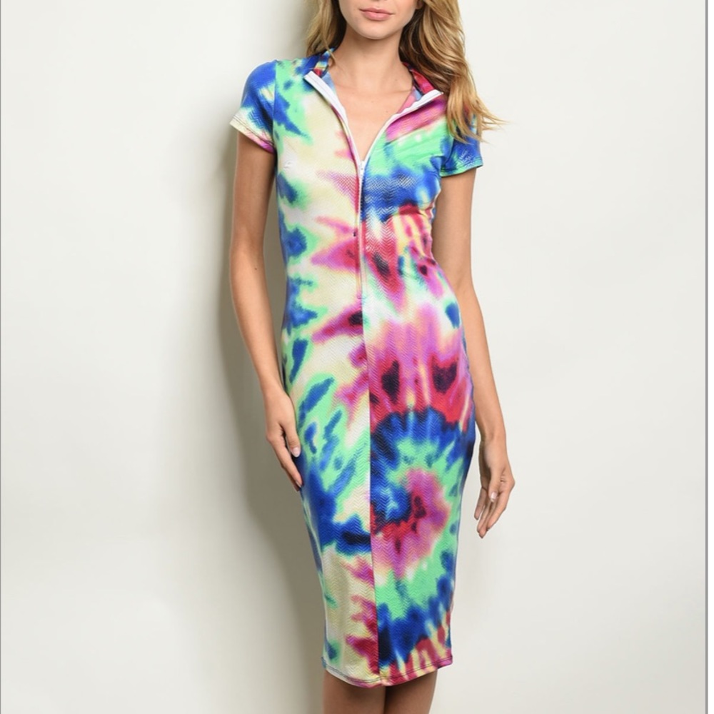 Rainbow tie-dye multi color bodycon midi dress 🌈